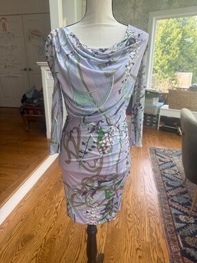 Worn 1x Emilio Pucci Elegant Lavender Floral-Print Ruched Sheath Dress US 6
